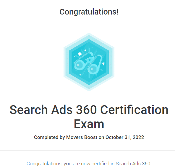 MoversBoost Search Ads 360 Certification
